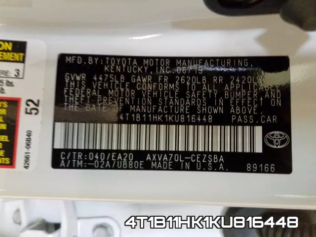 4T1B11HK1KU816448 фото 2