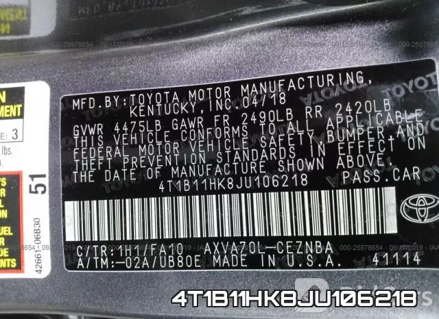 4T1B11HK8JU106218 фото 8
