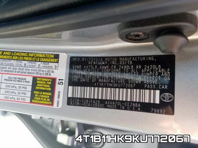 4T1B11HK9KU772067 фото 2