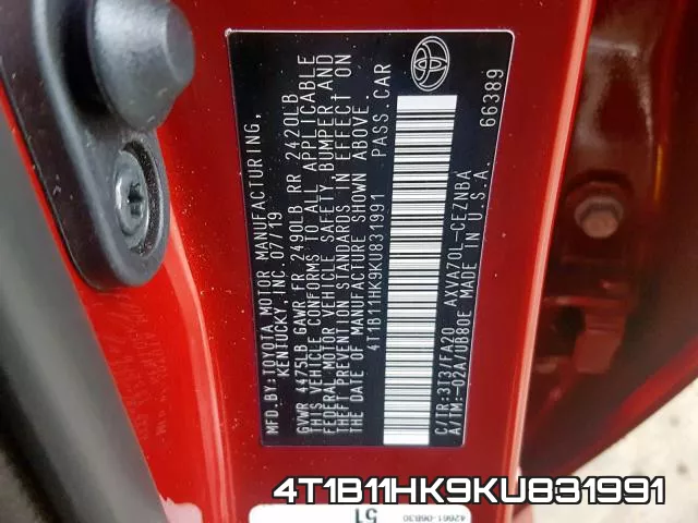 4T1B11HK9KU831991 фото 2
