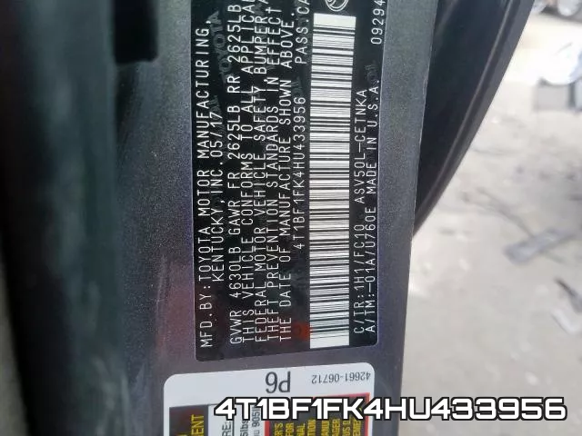 4T1BF1FK4HU433956 фото 2