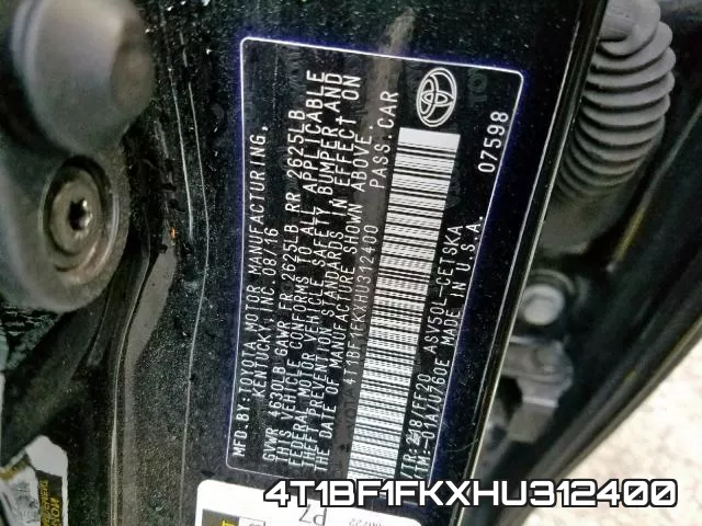 4T1BF1FKXHU312400 фото 2