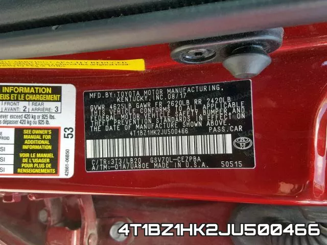 4T1BZ1HK2JU500466 фото 2