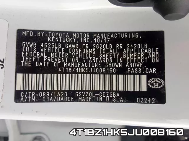 4T1BZ1HK5JU008160 фото 2