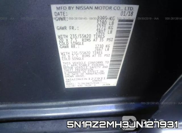 5N1AZ2MH3JN127931 фото 9
