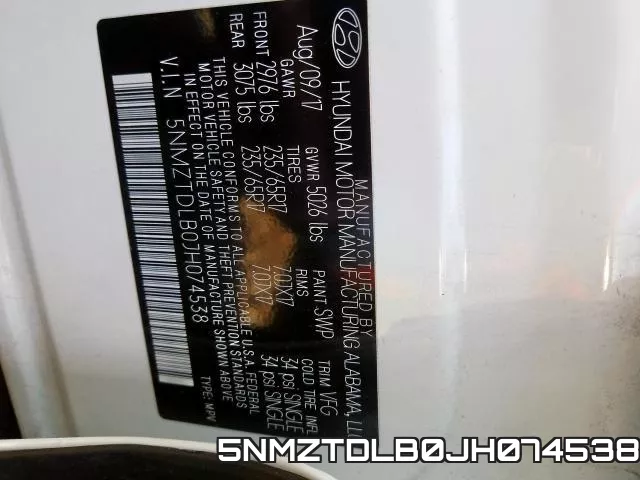5NMZTDLB0JH074538 фото 2