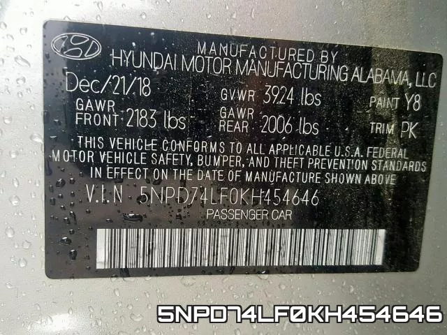 5NPD74LF0KH454646 фото 2