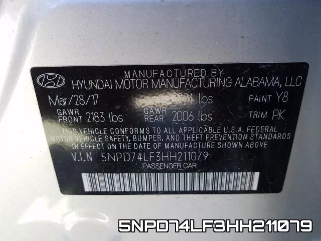 5NPD74LF3HH211079 фото 2