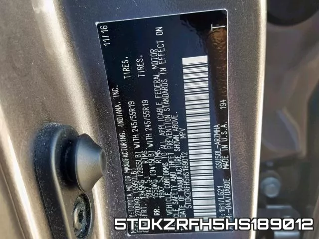 5TDKZRFH5HS189012 фото 2