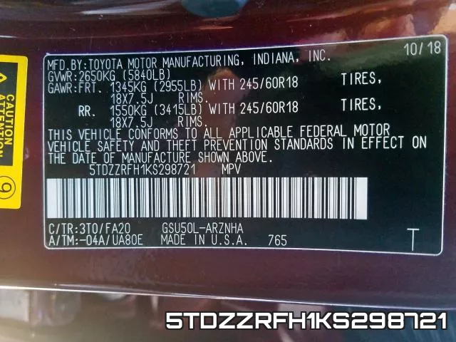 5TDZZRFH1KS298721 фото 2