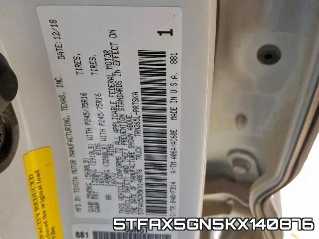 5TFAX5GN5KX140876 фото 2