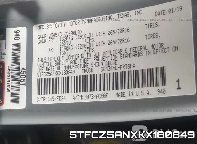 5TFCZ5ANXKX180849 фото 9