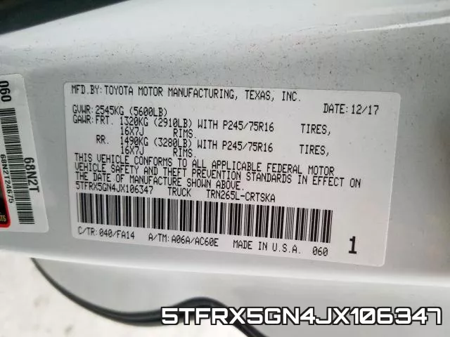 5TFRX5GN4JX106347 фото 2