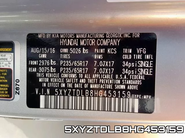 5XYZTDLB8HG453159 фото 2