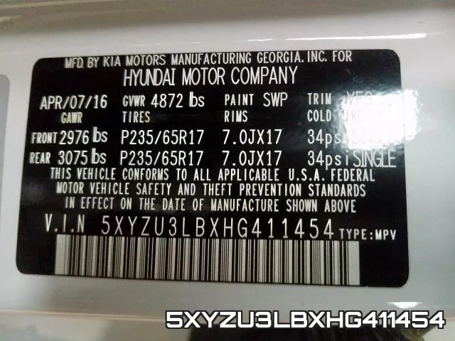 5XYZU3LBXHG411454 фото 2