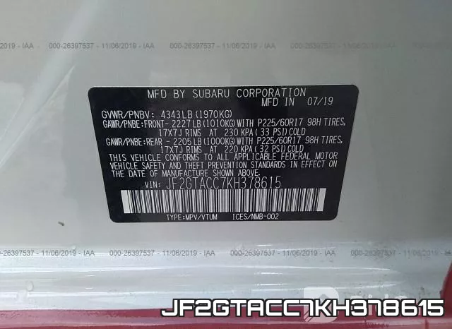 JF2GTACC7KH378615 фото 9