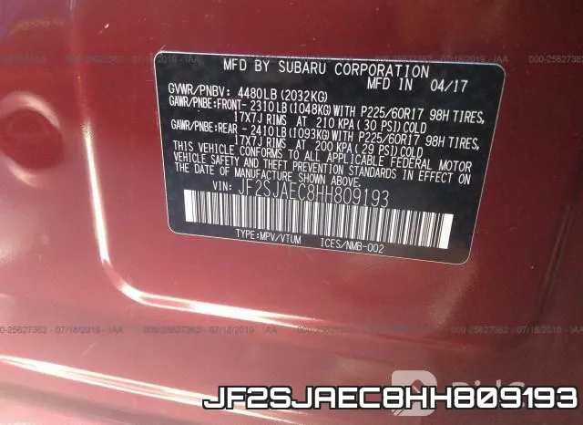 JF2SJAEC8HH809193 фото 9