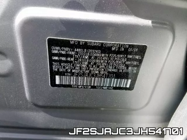 JF2SJAJC3JH541701 фото 2