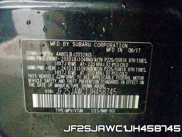JF2SJAWC1JH458745 фото 2