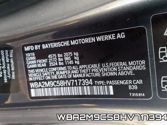 WBA2M9C58HV717394 фото 2