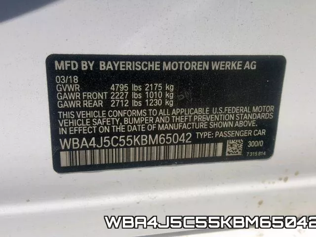 WBA4J5C55KBM65042 фото 2