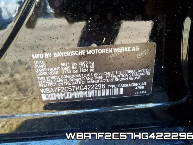 WBA7F2C57HG422296 фото 2