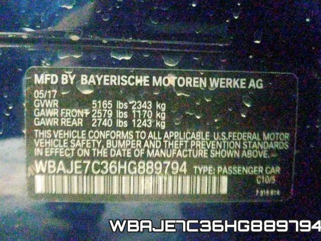 WBAJE7C36HG889794 фото 2