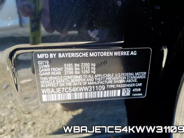 WBAJE7C54KWW31109 фото 2