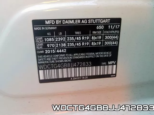 WDCTG4GB8JJ472833 фото 2