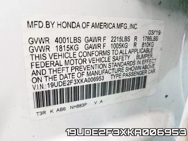 19UDE2F3XKA006953 фото 2