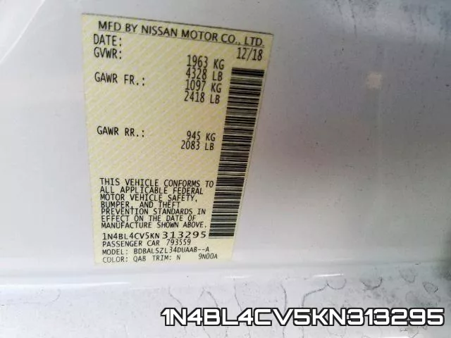 1N4BL4CV5KN313295 фото 2