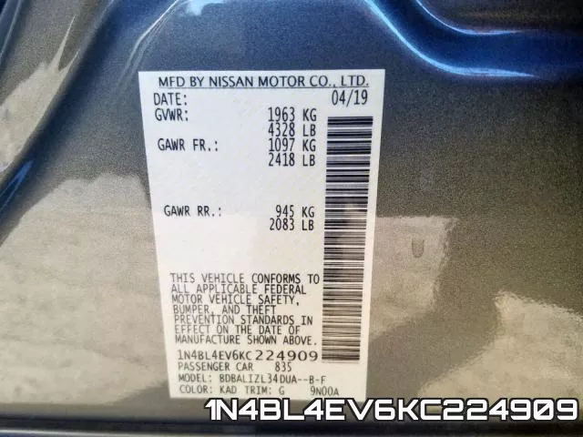 1N4BL4EV6KC224909 фото 2