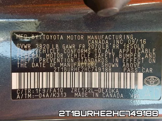 2T1BURHE2HC749188 фото 2
