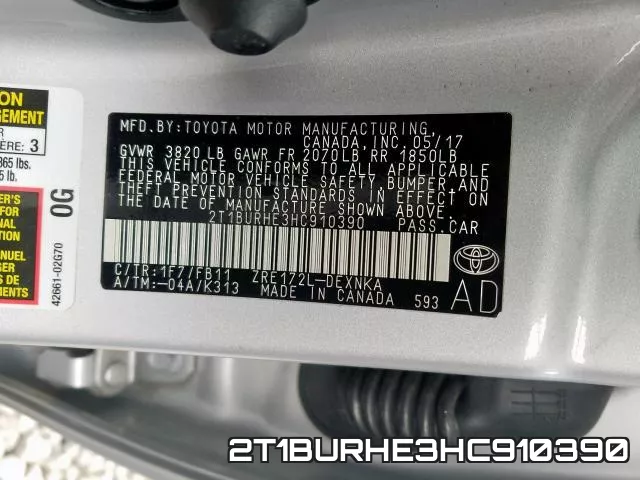 2T1BURHE3HC910390 фото 2