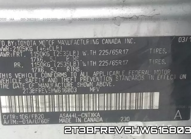 2T3BFREV5HW616803 фото 8