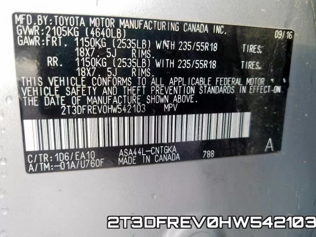2T3DFREV0HW542103 фото 2