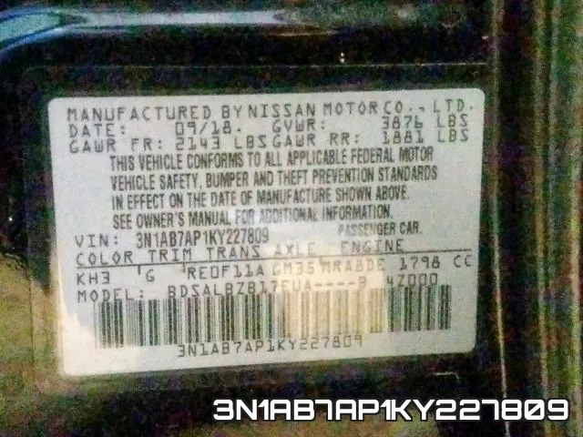 3N1AB7AP1KY227809 фото 2