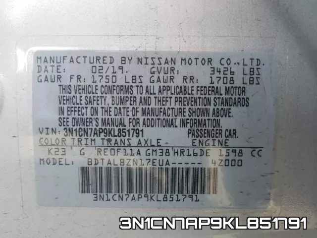 3N1CN7AP9KL851791 фото 2