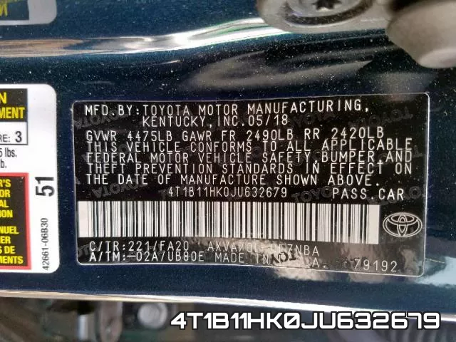 4T1B11HK0JU632679 фото 2