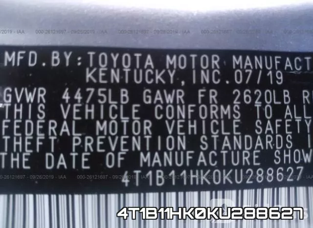 4T1B11HK0KU288627 фото 10
