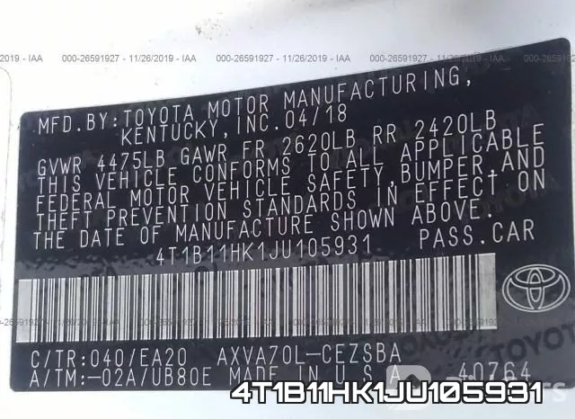 4T1B11HK1JU105931 фото 9