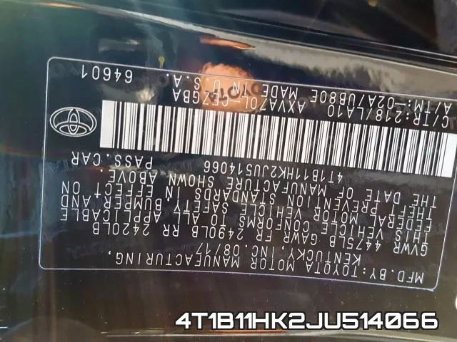 4T1B11HK2JU514066 фото 2