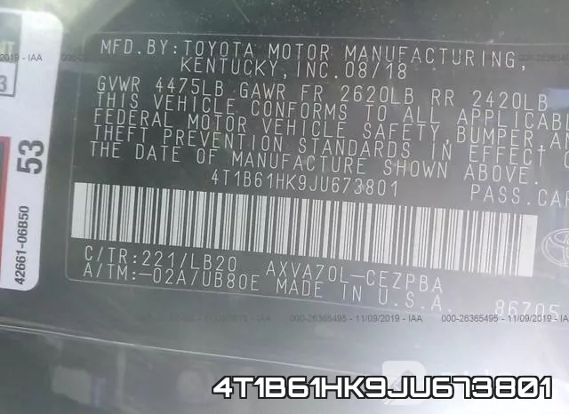 4T1B61HK9JU673801 фото 8
