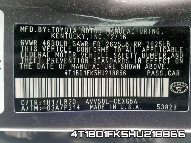 4T1BD1FK5HU218866 фото 2