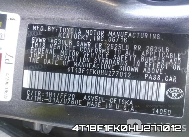 4T1BF1FK0HU277012 фото 10