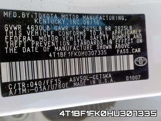 4T1BF1FK0HU307335 фото 2