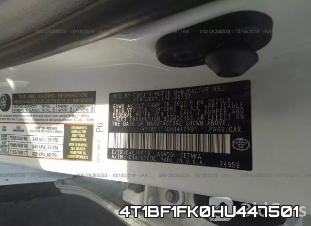4T1BF1FK0HU447501 фото 8