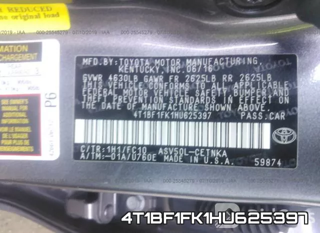 4T1BF1FK1HU625397 фото 9