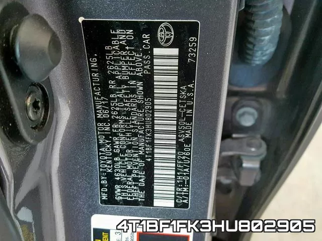4T1BF1FK3HU802905 фото 2