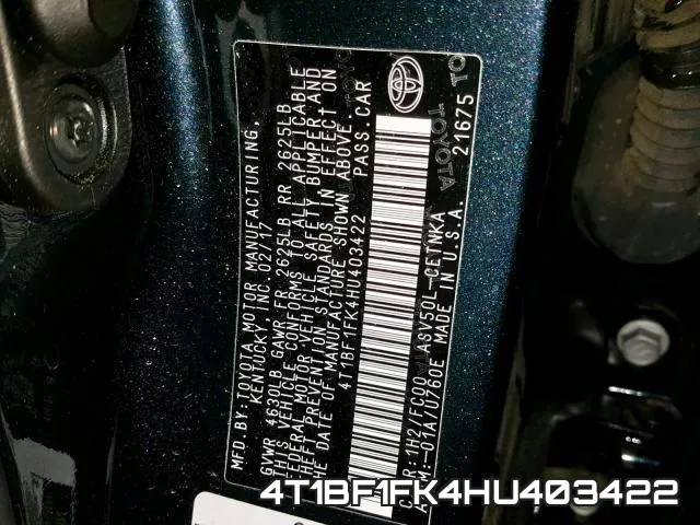 4T1BF1FK4HU403422 фото 2